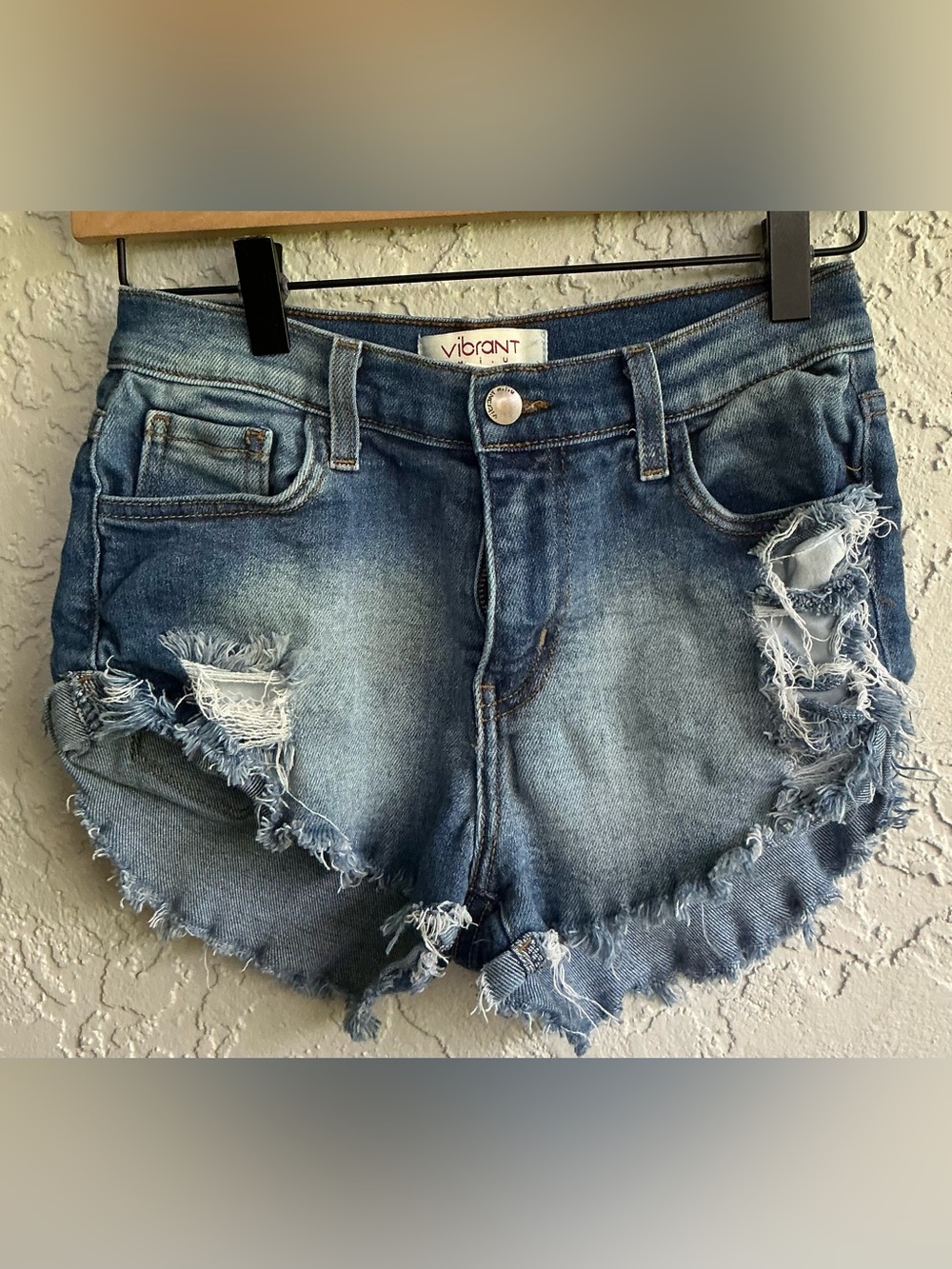 Vibrant Faded Blue Distressed Denim Shorts